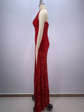 2024 New Arrival Red Color Women Sexy Strapless Shinning Sequins Floor-lenght Dress Wedding Party Celebrate Prom Dress Vestido